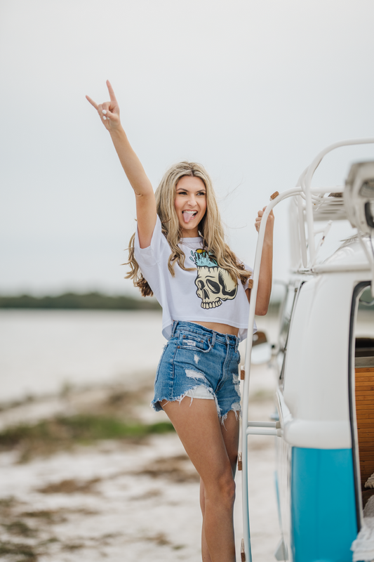 Skull Wave White Crop Top